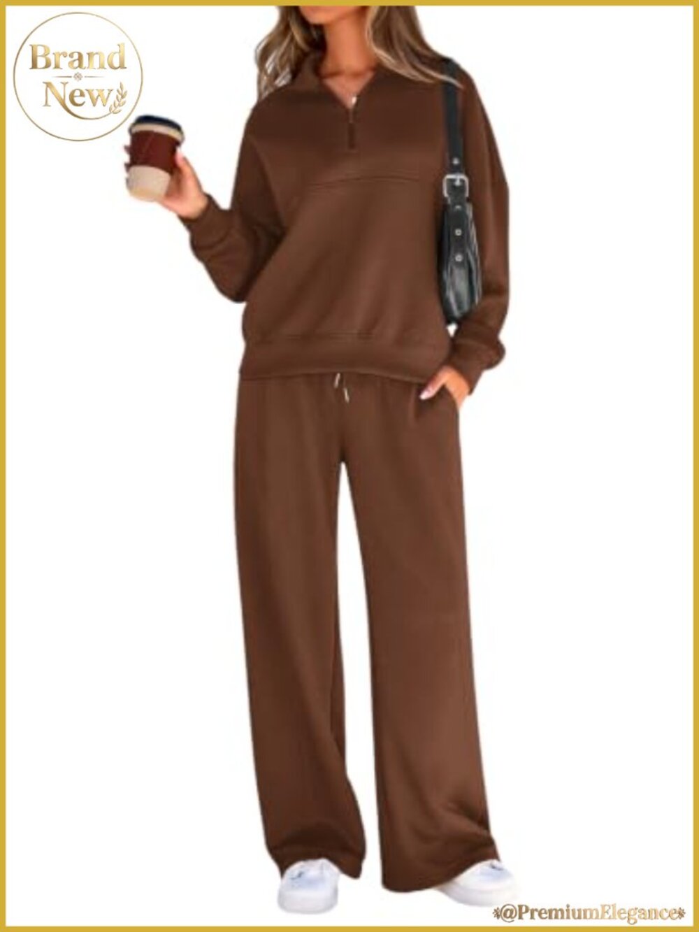 Women's 2 Piece Sweatsuit Set Half Zip Pullover Wide Leg Pants Loungewear